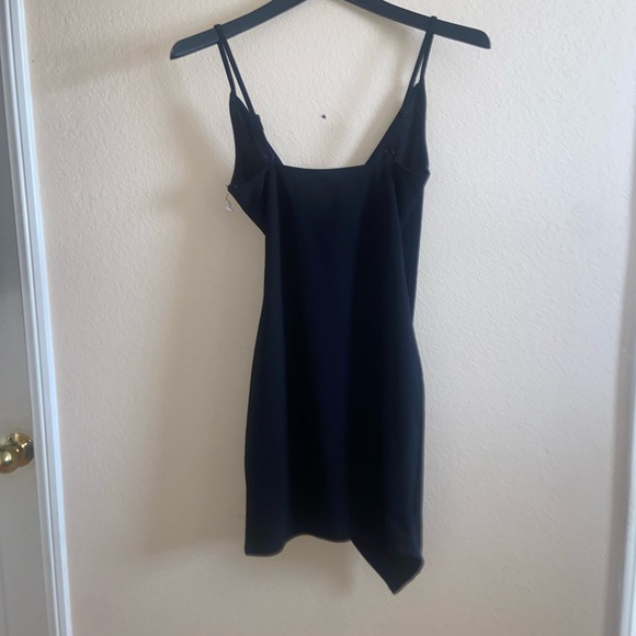 black formal mini dress bodycon faux wrap foldover front y2k fashion party vibes - Picture 11 of 15